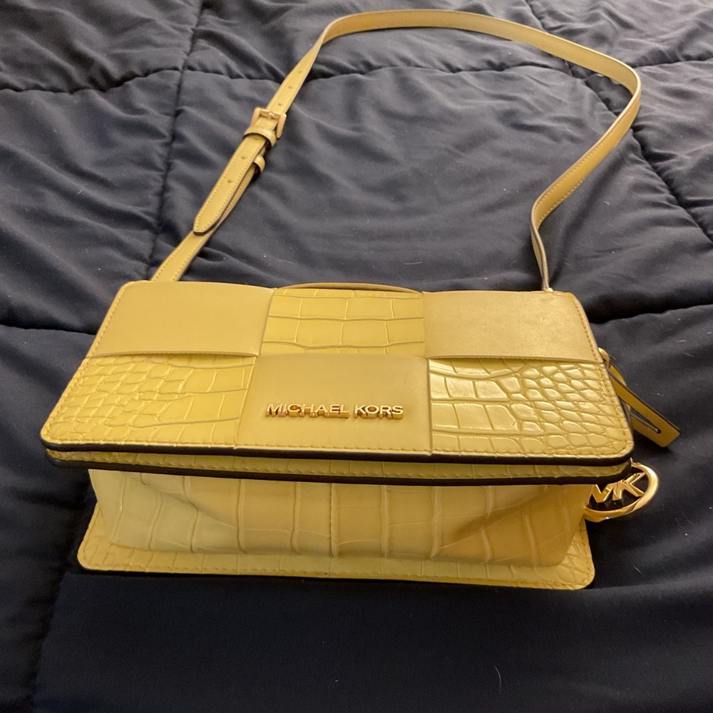 Michael Kors Yellow Croc-Embossed Crossbody - Picture 2 of 5